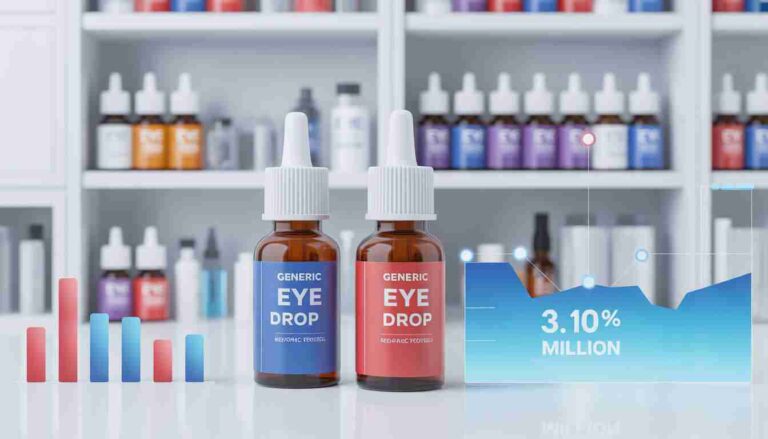 Close up of recalled eye drops FDA warning in a modern medicine cabinet