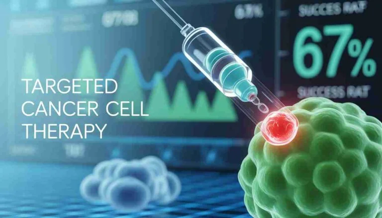 Abstract visualization of Mo-Rez antibody-drug conjugate targeting ovarian cancer cells