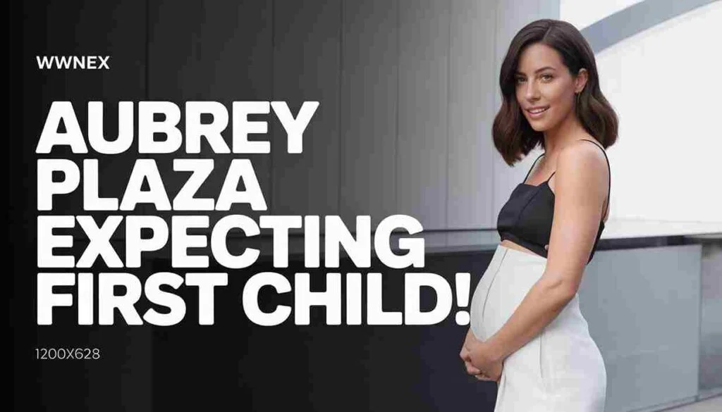 Actress Aubrey Plaza pregnant announcement 2026 news banner